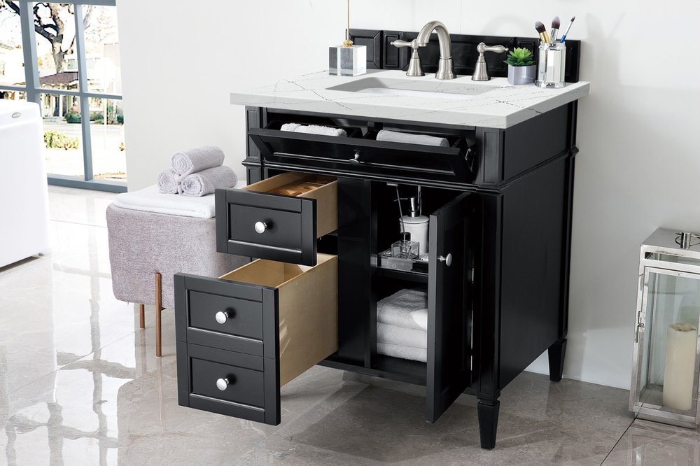 James Martin - Brittany 30" Single Vanity, Black Onyx, w/ 3 CM Ethereal Noctis Silestone Top - 650-V30-BKO-3ENC view 4