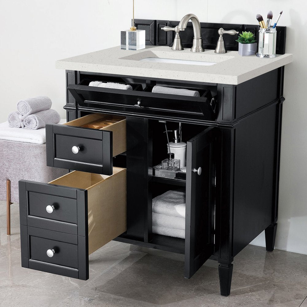 James Martin - Brittany 30" Single Vanity, Black Onyx, w/ 3 CM Lime Delight Silestone Top - 650-V30-BKO-3LDL view 4