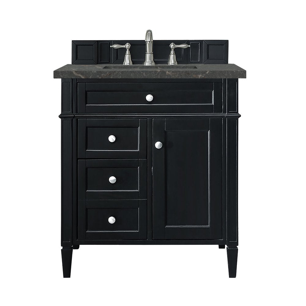 James Martin - Brittany 30" Single Vanity, Black Onyx, w/ 3 CM Parisien Bleu Silestone Top - 650-V30-BKO-3PBL view 1