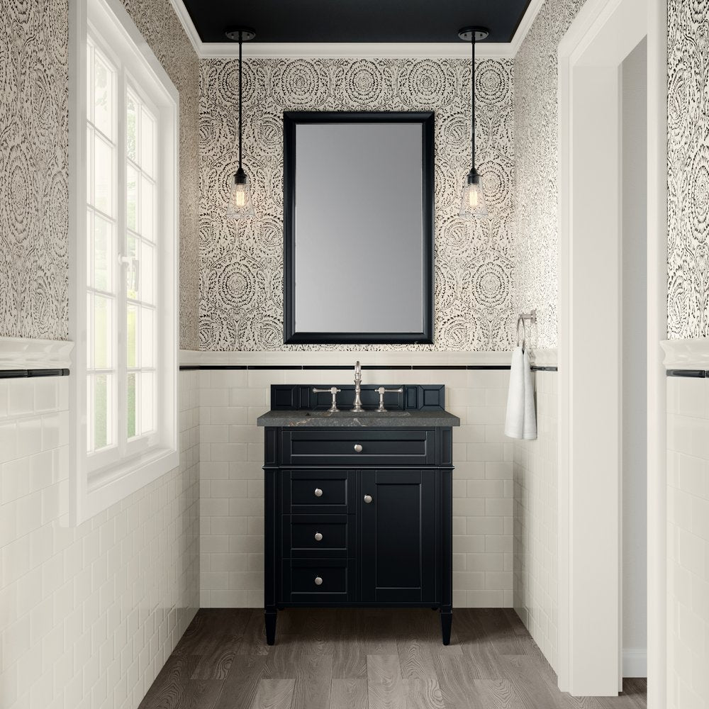 James Martin - Brittany 30" Single Vanity, Black Onyx, w/ 3 CM Parisien Bleu Silestone Top - 650-V30-BKO-3PBL view 2