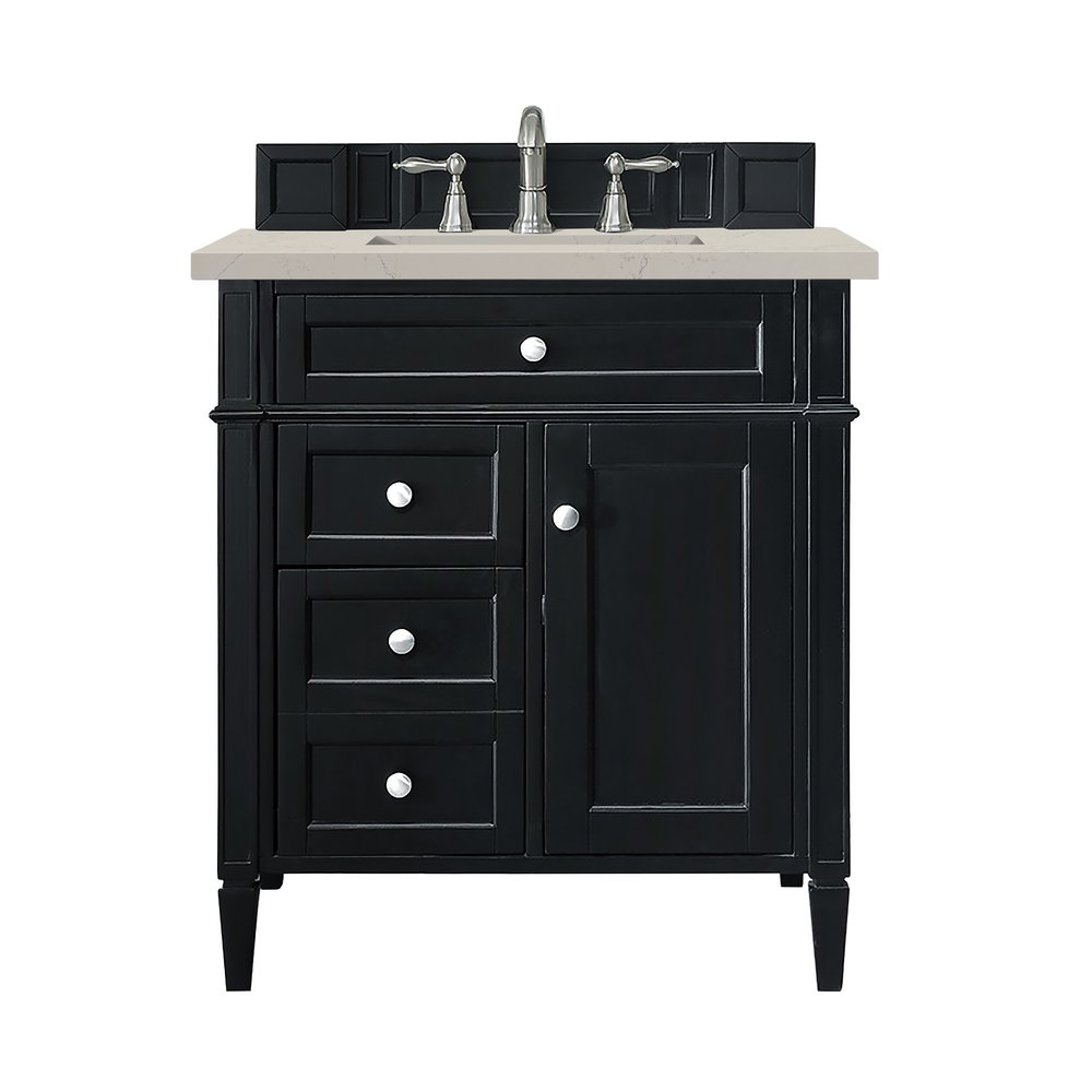 James Martin - Brittany 30" Single Vanity, Black Onyx, w/ 3 CM Siberian Silestone Top - 650-V30-BKO-3SFR view 1
