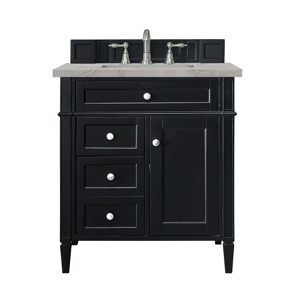 James Martin - Brittany 30" Single Vanity, Black Onyx, w/ 3 CM Victorian Silver Silestone Top - 650-V30-BKO-3VSL view 1