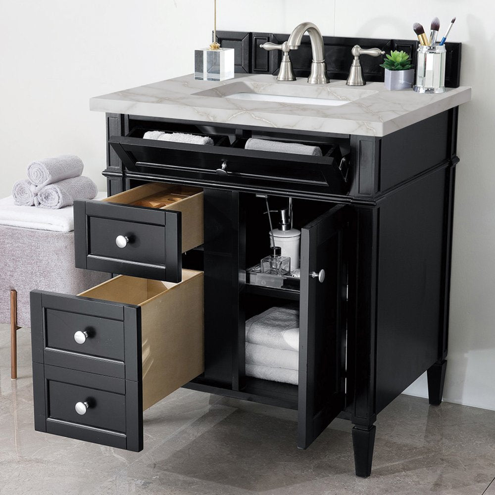 James Martin - Brittany 30" Single Vanity, Black Onyx, w/ 3 CM Victorian Silver Silestone Top - 650-V30-BKO-3VSL view 4