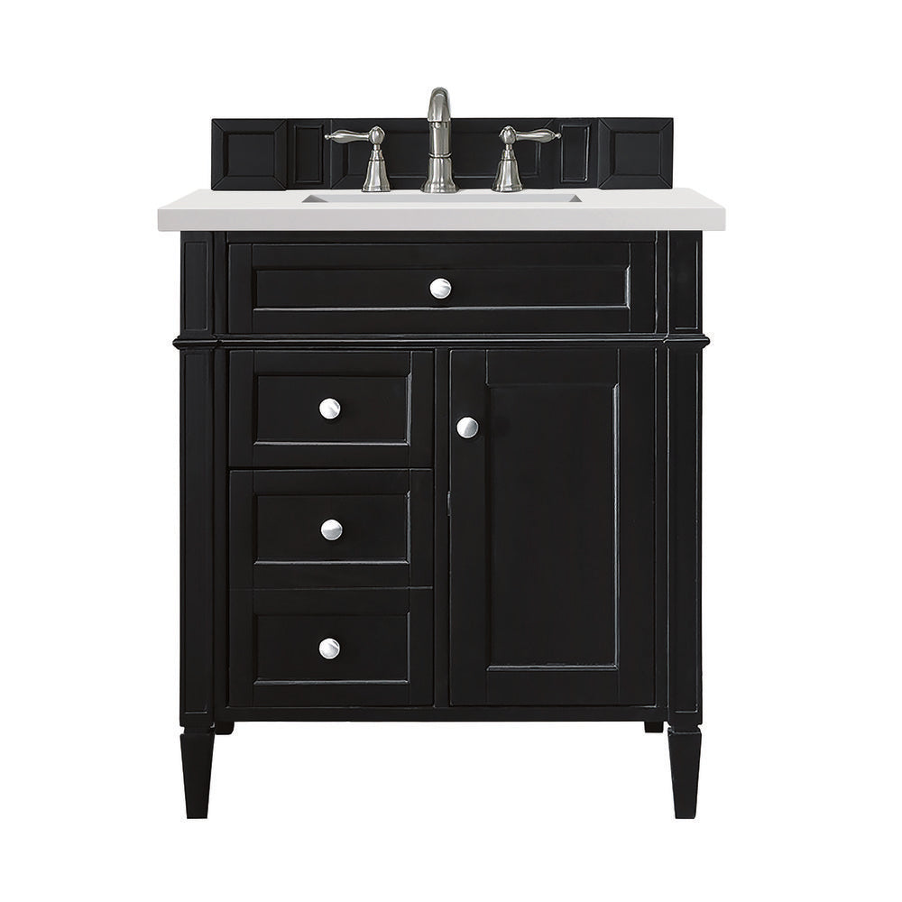 James Martin - Brittany 30" Single Vanity, Black Onyx, w/ 3 CM White Zeus Silestone Top - 650-V30-BKO-3WZ view 1