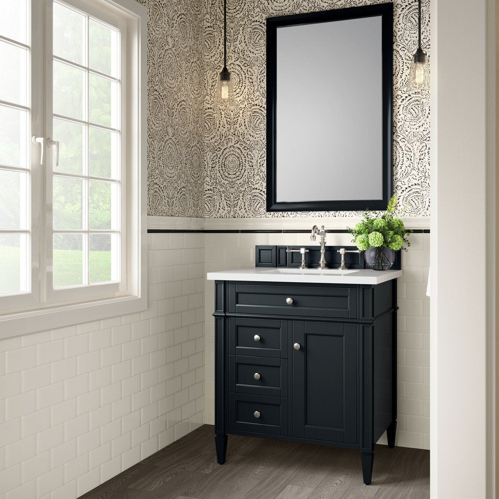 James Martin - Brittany 30" Single Vanity, Black Onyx, w/ 3 CM White Zeus Silestone Top - 650-V30-BKO-3WZ view 3