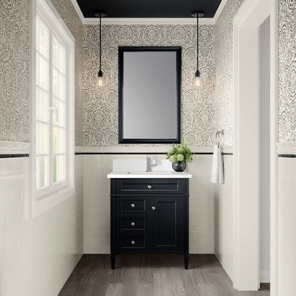 James Martin - Brittany 30" Single Vanity, Black Onyx, w/ Single Hole 3 CM White Zeus Silestone Top & Backsplash - 650-V30-BKO-1WZ view 2