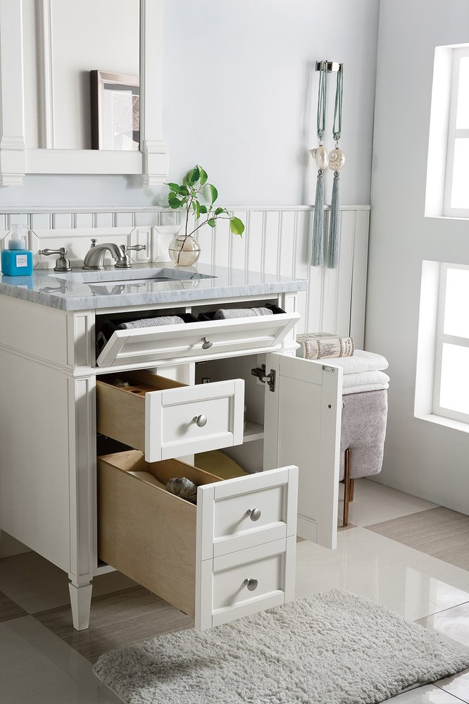 James Martin - Brittany 30" Single Vanity, Bright White w/ 3 CM Carrara Marble Top - 655-V30-BW-3CAR view 5