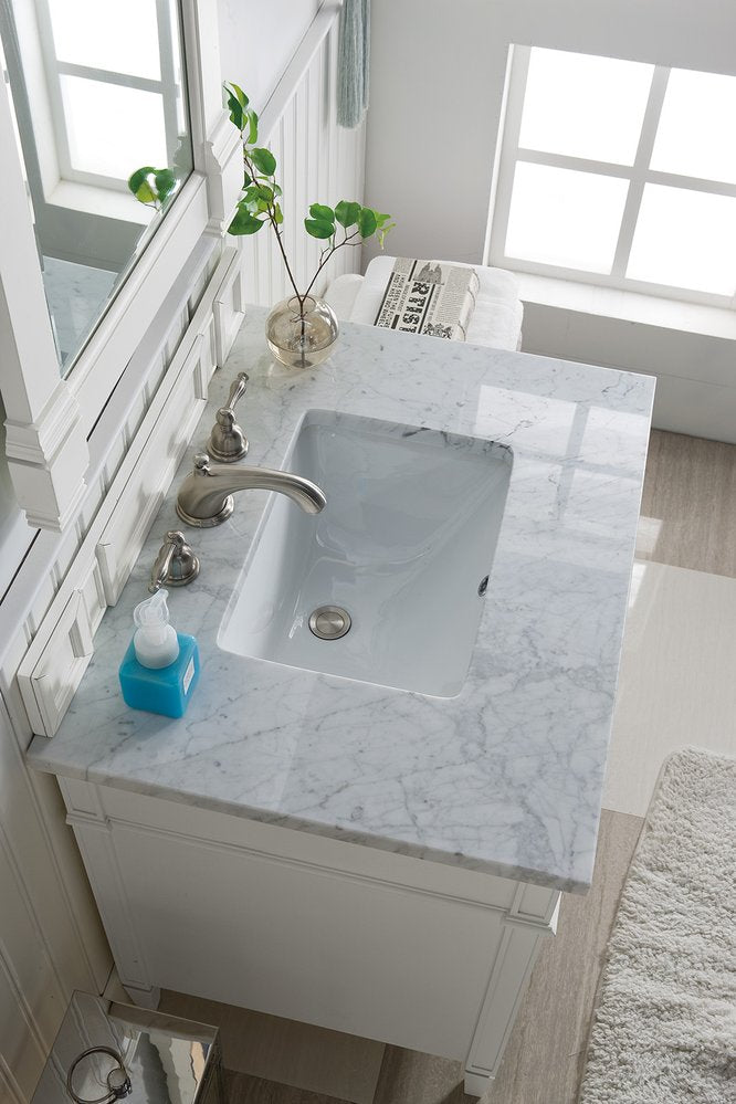 James Martin - Brittany 30" Single Vanity, Bright White w/ 3 CM Carrara Marble Top - 655-V30-BW-3CAR view 6