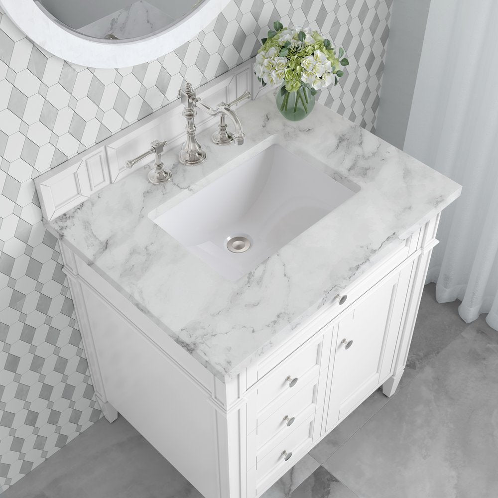 James Martin - Brittany 30" Single Vanity, Bright White w/ 3 CM Carrara Marble Top - 655-V30-BW-3CAR view 9
