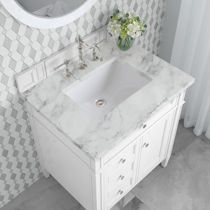 James Martin - Brittany 30" Single Vanity, Bright White w/ 3 CM Carrara Marble Top - 655-V30-BW-3CAR view 9