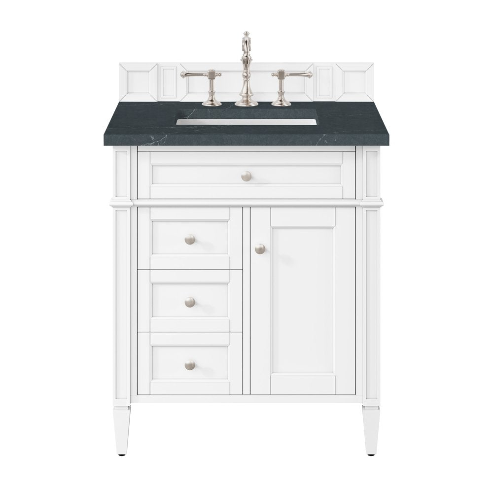 James Martin - Brittany 30" Single Vanity, Bright White, w/ 3 CM Charcoal Soapstone Silestone Top - 655-V30-BW-3CSP view 1