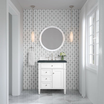 James Martin - Brittany 30" Single Vanity, Bright White, w/ 3 CM Charcoal Soapstone Silestone Top - 655-V30-BW-3CSP view 3