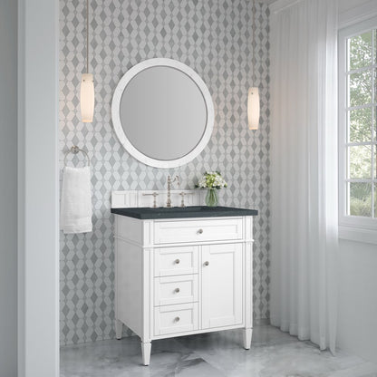 James Martin - Brittany 30" Single Vanity, Bright White, w/ 3 CM Charcoal Soapstone Silestone Top - 655-V30-BW-3CSP view 4