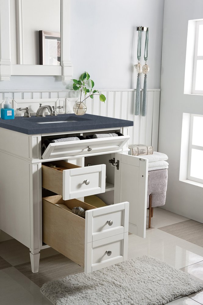 James Martin - Brittany 30" Single Vanity, Bright White, w/ 3 CM Charcoal Soapstone Silestone Top - 655-V30-BW-3CSP view 5