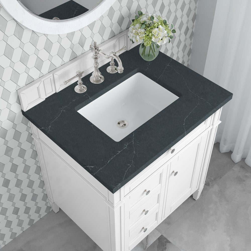 James Martin - Brittany 30" Single Vanity, Bright White, w/ 3 CM Charcoal Soapstone Silestone Top - 655-V30-BW-3CSP view 7