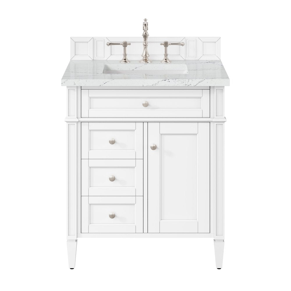 James Martin - Brittany 30" Single Vanity, Bright White, w/ 3 CM Ethereal Noctis Silestone Top - 655-V30-BW-3ENC view 1