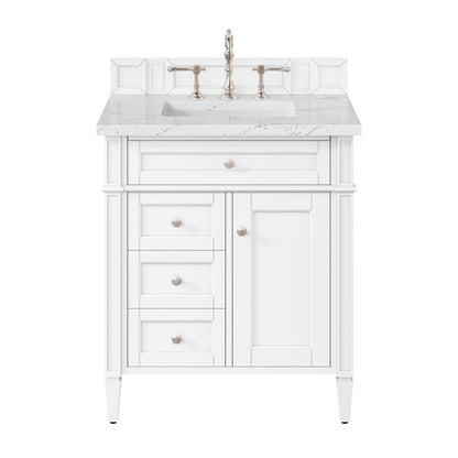 James Martin - Brittany 30" Single Vanity, Bright White, w/ 3 CM Ethereal Noctis Silestone Top - 655-V30-BW-3ENC view 1