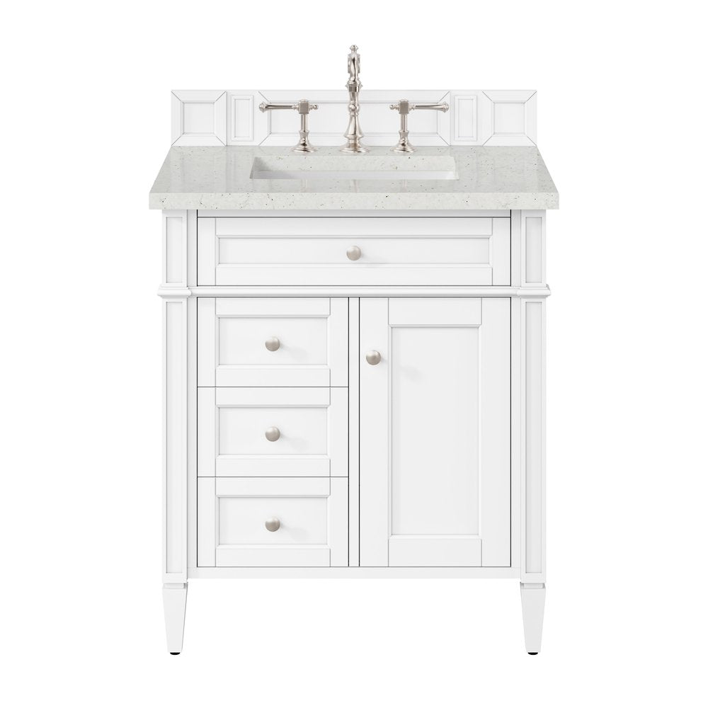 James Martin - Brittany 30" Single Vanity, Bright White, w/ 3 CM Lime Delight Silestone Top - 655-V30-BW-3LDL view 1