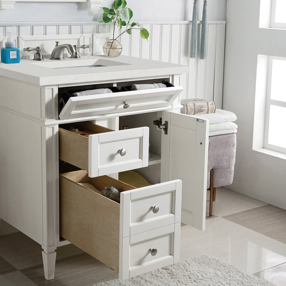 James Martin - Brittany 30" Single Vanity, Bright White, w/ 3 CM Lime Delight Silestone Top - 655-V30-BW-3LDL view 5