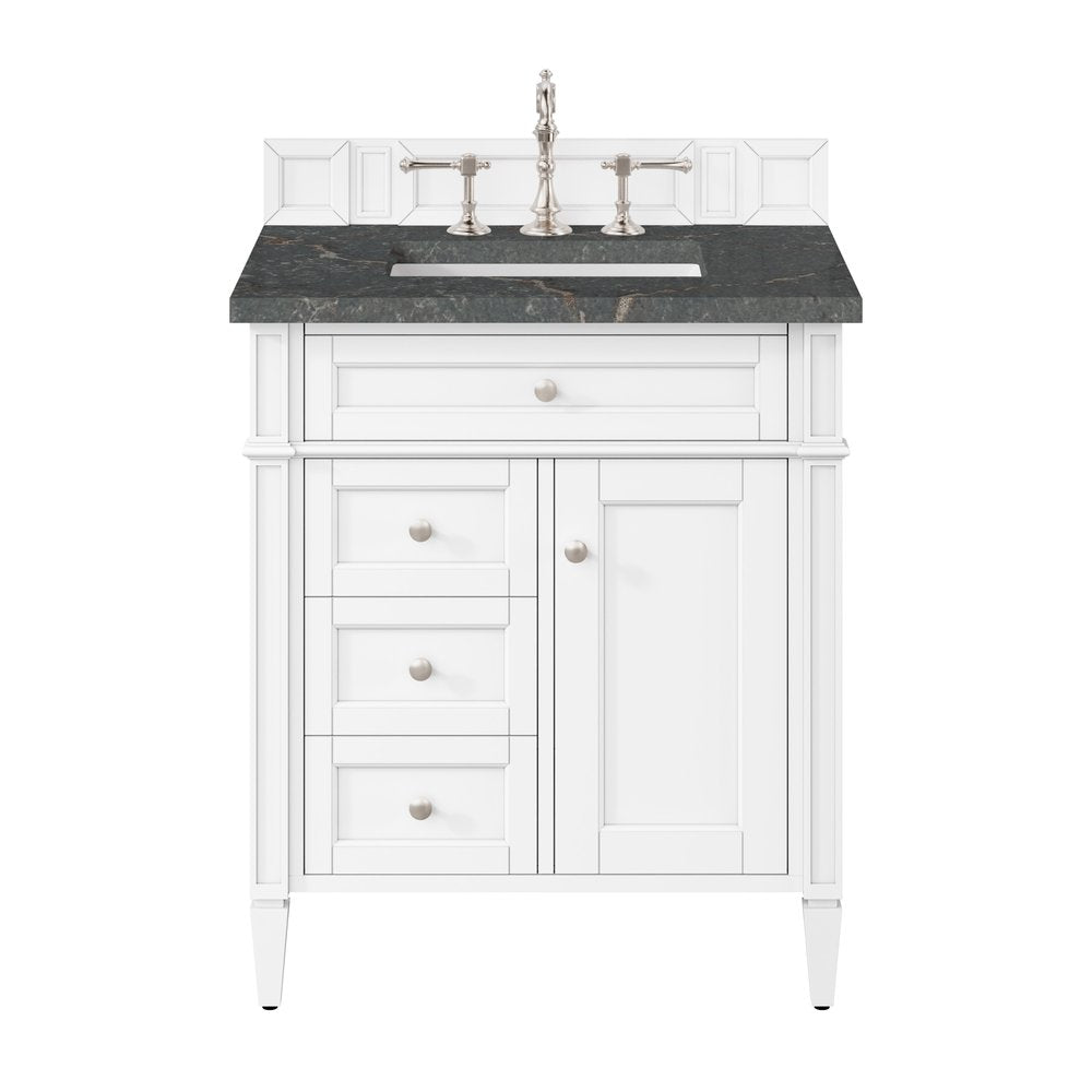James Martin - Brittany 30" Single Vanity, Bright White, w/ 3 CM Parisien Bleu Silestone Top - 655-V30-BW-3PBL view 1