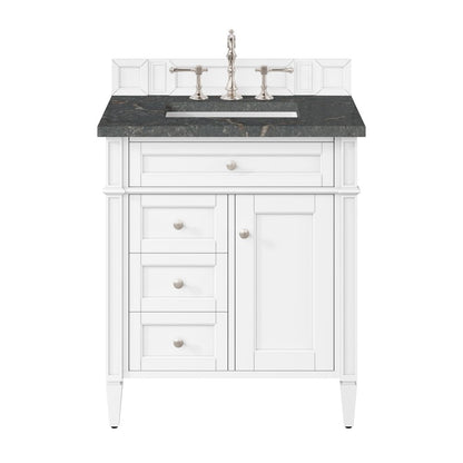 James Martin - Brittany 30" Single Vanity, Bright White, w/ 3 CM Parisien Bleu Silestone Top - 655-V30-BW-3PBL view 1