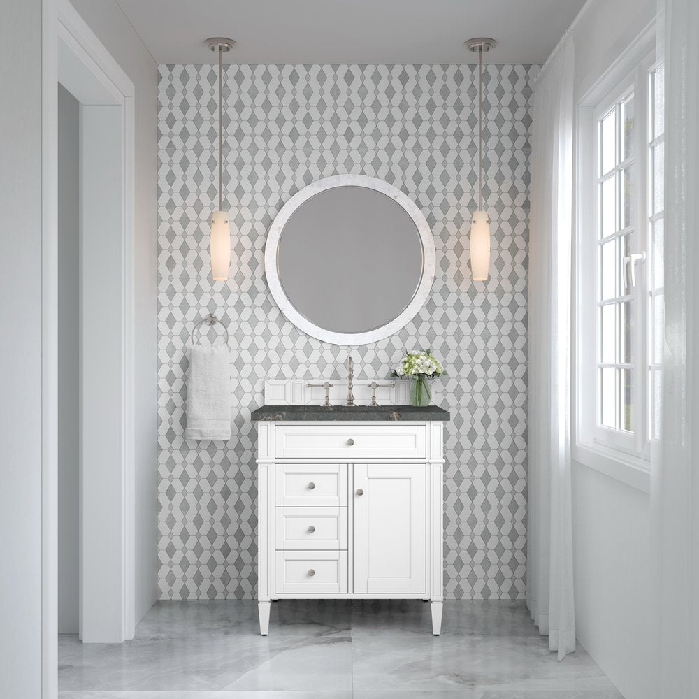 James Martin - Brittany 30" Single Vanity, Bright White, w/ 3 CM Parisien Bleu Silestone Top - 655-V30-BW-3PBL view 3