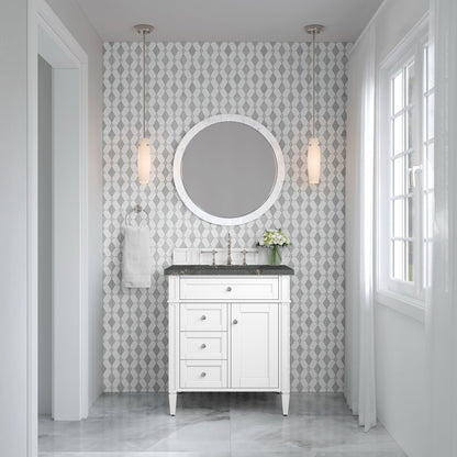 James Martin - Brittany 30" Single Vanity, Bright White, w/ 3 CM Parisien Bleu Silestone Top - 655-V30-BW-3PBL view 3
