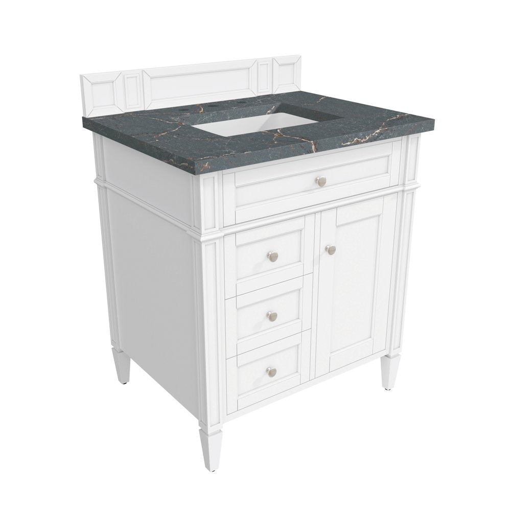 James Martin - Brittany 30" Single Vanity, Bright White, w/ 3 CM Parisien Bleu Silestone Top - 655-V30-BW-3PBL view 8