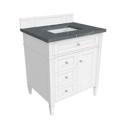 James Martin - Brittany 30" Single Vanity, Bright White, w/ 3 CM Parisien Bleu Silestone Top - 655-V30-BW-3PBL view 8