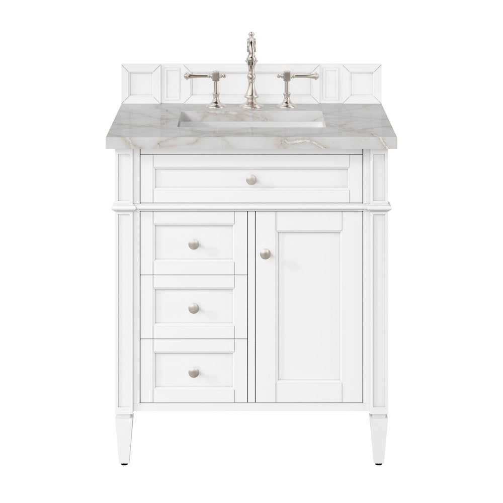 James Martin - Brittany 30" Single Vanity, Bright White, w/ 3 CM Victorian Silver Silestone Top - 655-V30-BW-3VSL view 1