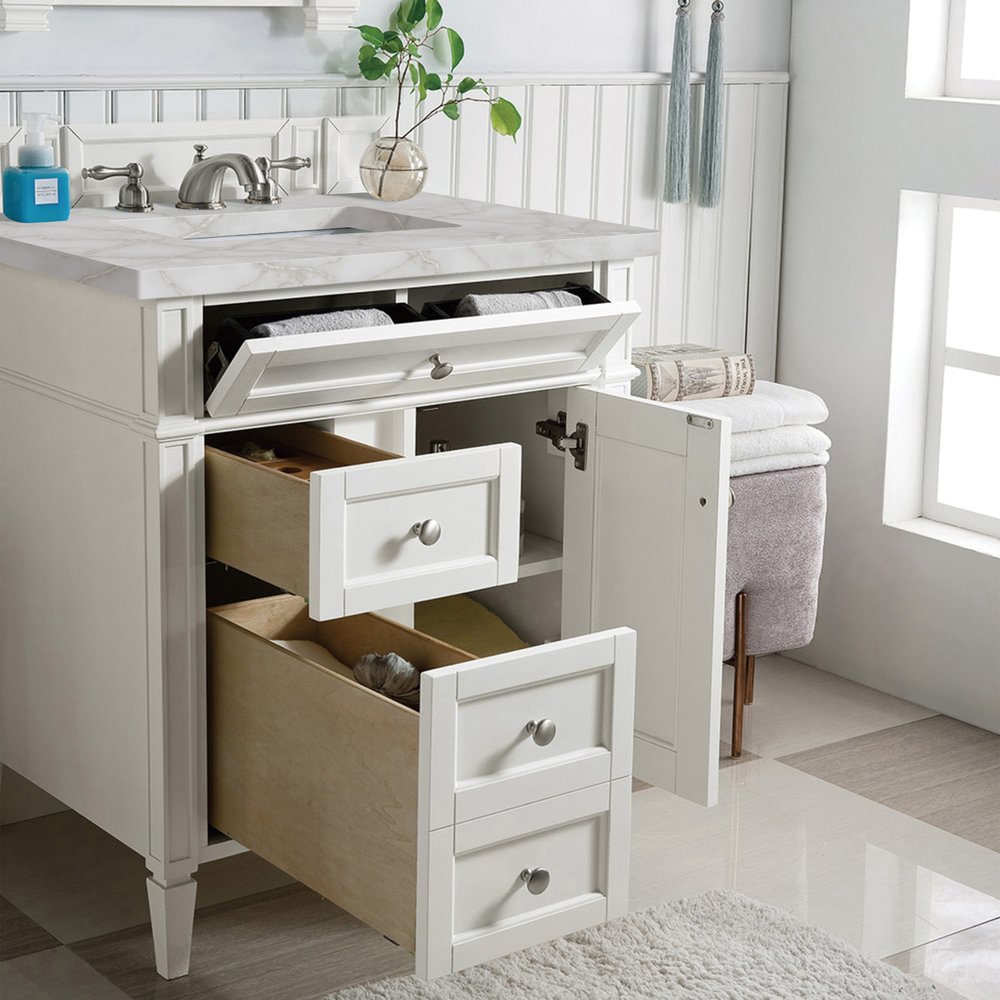 James Martin - Brittany 30" Single Vanity, Bright White, w/ 3 CM Victorian Silver Silestone Top - 655-V30-BW-3VSL view 5