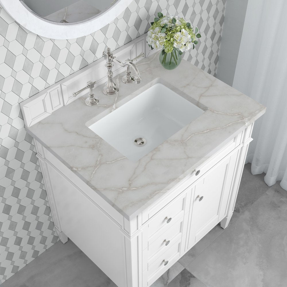 James Martin - Brittany 30" Single Vanity, Bright White, w/ 3 CM Victorian Silver Silestone Top - 655-V30-BW-3VSL view 7