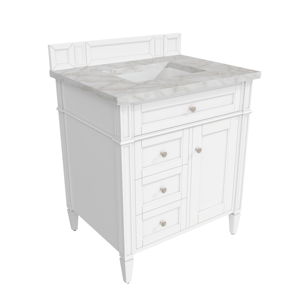 James Martin - Brittany 30" Single Vanity, Bright White, w/ 3 CM Victorian Silver Silestone Top - 655-V30-BW-3VSL view 8