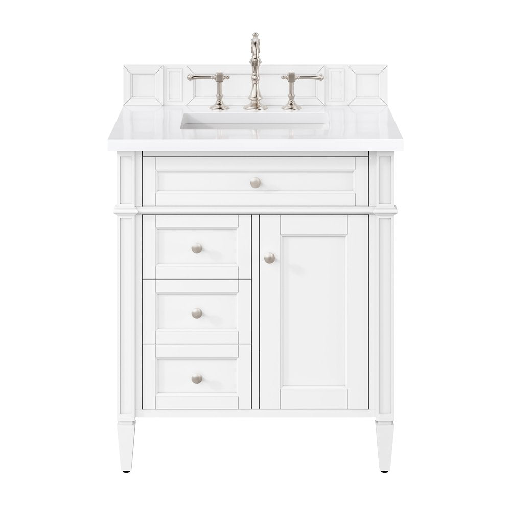 James Martin - Brittany 30" Single Vanity, Bright White, w/ 3 CM White Zeus Silestone Top - 655-V30-BW-3WZ view 1