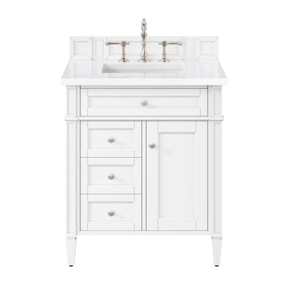James Martin - Brittany 30" Single Vanity, Bright White, w/ 3 CM White Zeus Silestone Top - 655-V30-BW-3WZ view 1