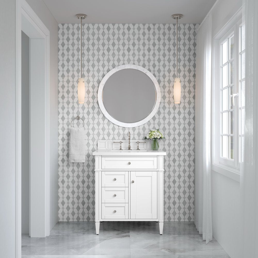 James Martin - Brittany 30" Single Vanity, Bright White, w/ 3 CM White Zeus Silestone Top - 655-V30-BW-3WZ view 3