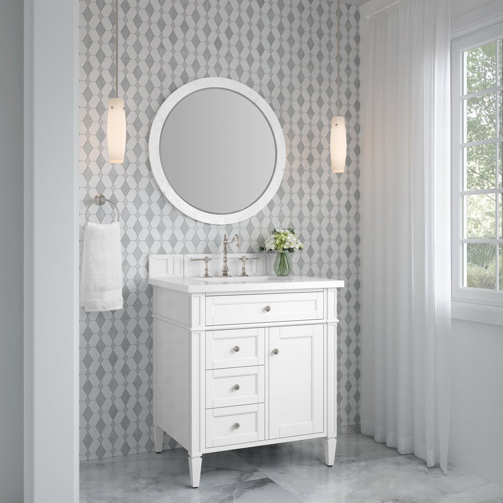 James Martin - Brittany 30" Single Vanity, Bright White, w/ 3 CM White Zeus Silestone Top - 655-V30-BW-3WZ view 4