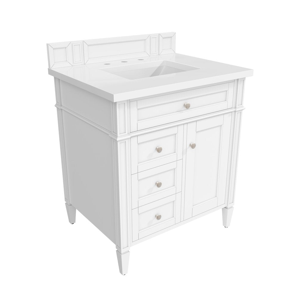 James Martin - Brittany 30" Single Vanity, Bright White, w/ 3 CM White Zeus Silestone Top - 655-V30-BW-3WZ view 7