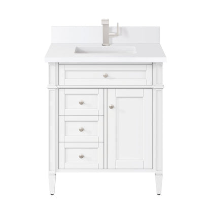 James Martin - Brittany 30" Single Vanity, Bright White, w/ Single Hole 3 CM White Zeus Silestone Top & Backsplash - 655-V30-BW-1WZ view 1