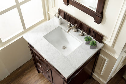 James Martin - Brittany 30" Single Vanity, Burnished Mahogany w/ 3 CM Carrara Marble Top - 650-V30-BNM-3CAR view 5