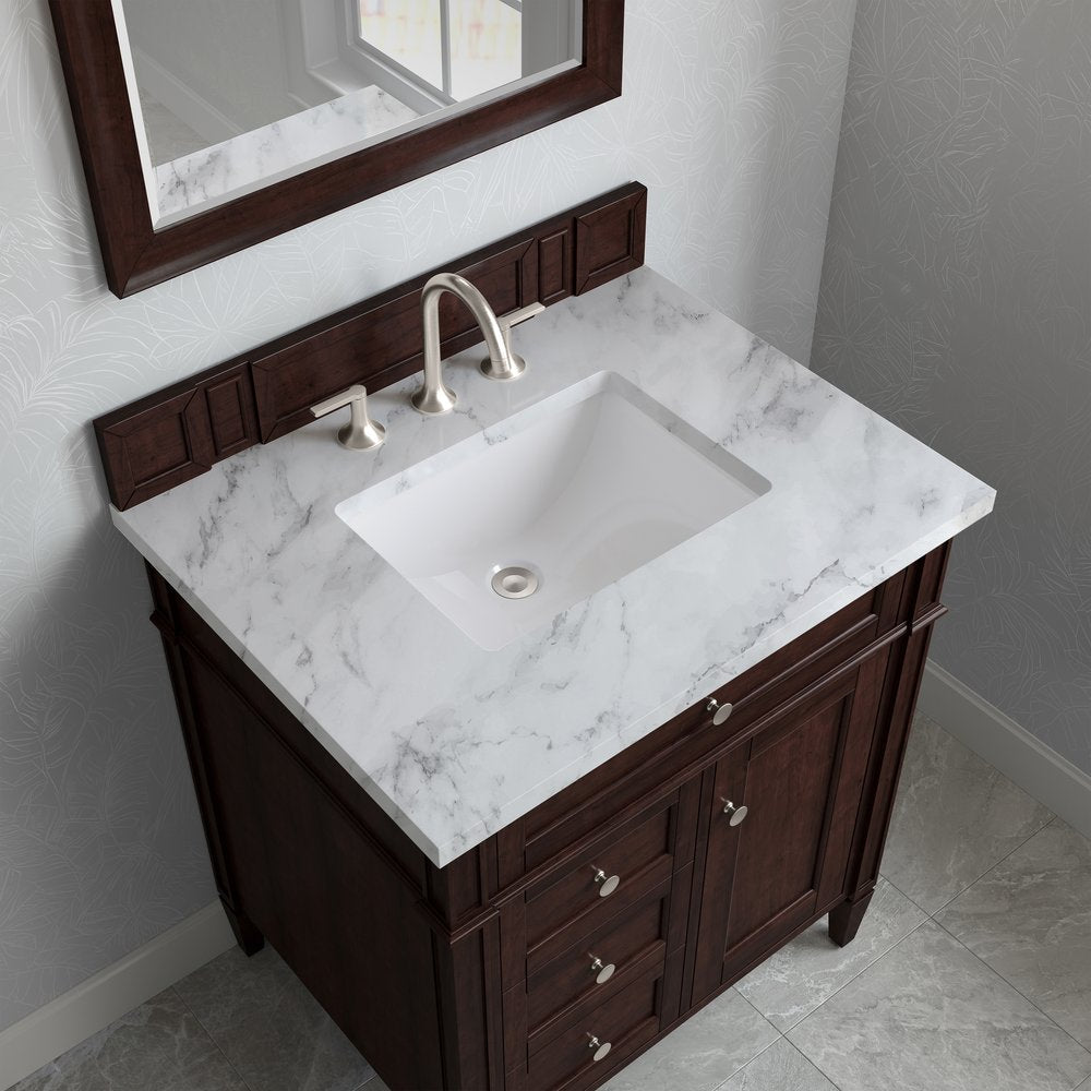 James Martin - Brittany 30" Single Vanity, Burnished Mahogany w/ 3 CM Carrara Marble Top - 650-V30-BNM-3CAR view 8