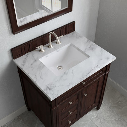 James Martin - Brittany 30" Single Vanity, Burnished Mahogany w/ 3 CM Carrara Marble Top - 650-V30-BNM-3CAR view 8