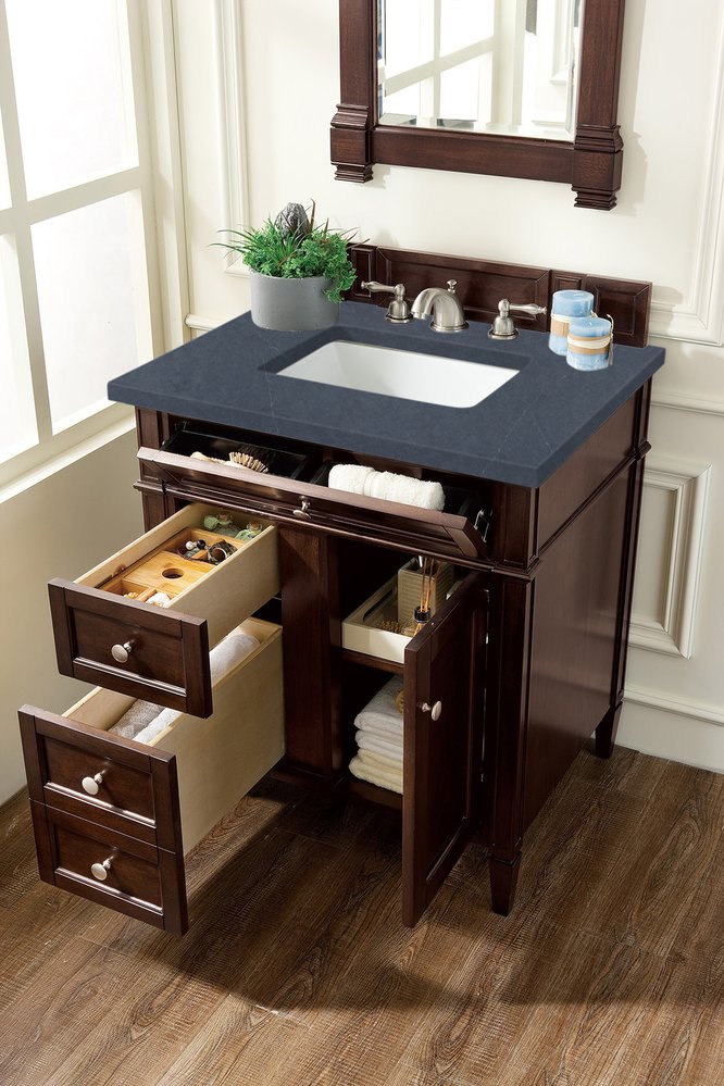 James Martin - Brittany 30" Single Vanity, Burnished Mahogany, w/ 3 CM Charcoal Soapstone Silestone Top - 650-V30-BNM-3CSP view 4