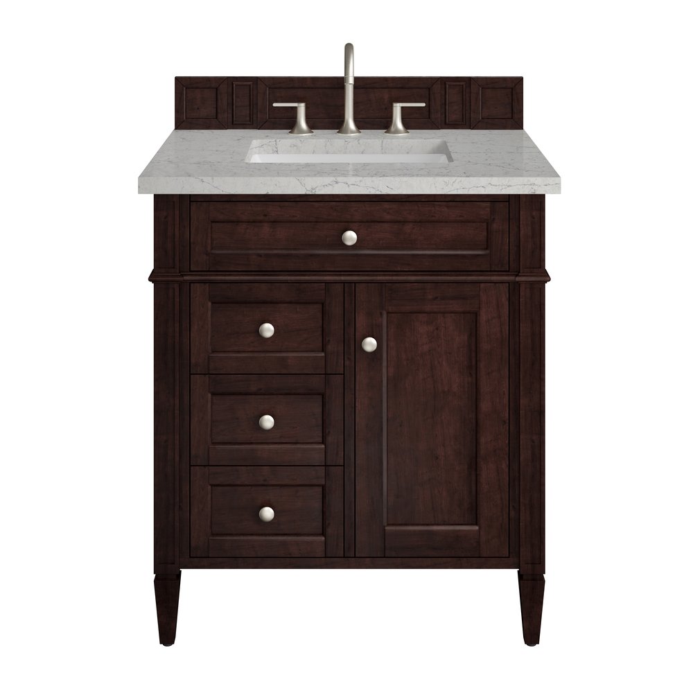 James Martin - Brittany 30" Single Vanity, Burnished Mahogany, w/ 3 CM Eternal Jasmine Pearl Silestone Top - 650-V30-BNM-3EJP view 1