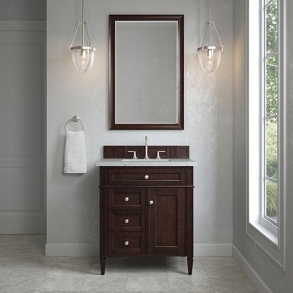 James Martin - Brittany 30" Single Vanity, Burnished Mahogany, w/ 3 CM Eternal Jasmine Pearl Silestone Top - 650-V30-BNM-3EJP view 2