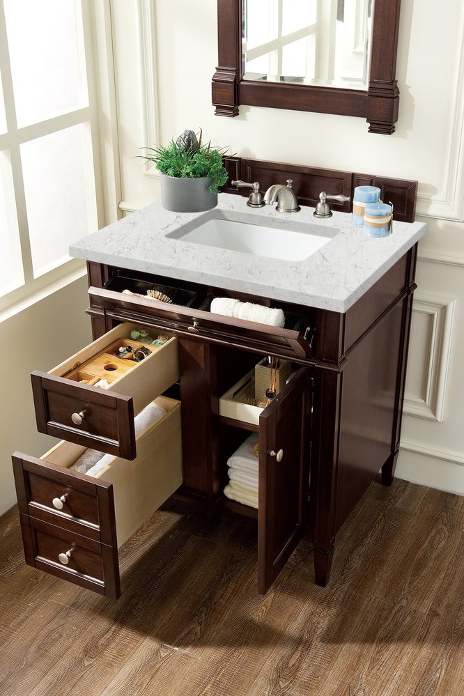 James Martin - Brittany 30" Single Vanity, Burnished Mahogany, w/ 3 CM Eternal Jasmine Pearl Silestone Top - 650-V30-BNM-3EJP view 4