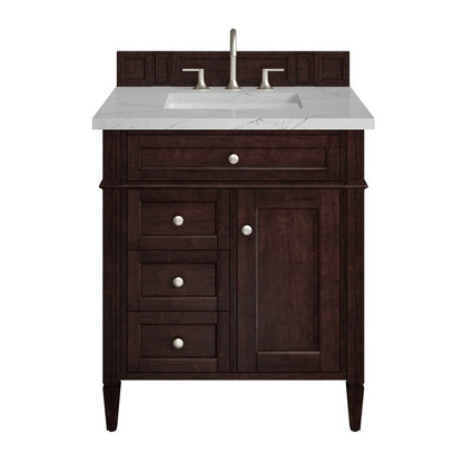 James Martin - Brittany 30" Single Vanity, Burnished Mahogany, w/ 3 CM Ethereal Noctis Silestone Top - 650-V30-BNM-3ENC view 1