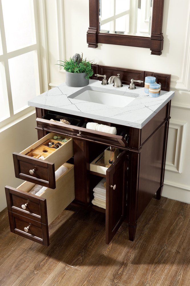 James Martin - Brittany 30" Single Vanity, Burnished Mahogany, w/ 3 CM Ethereal Noctis Silestone Top - 650-V30-BNM-3ENC view 4