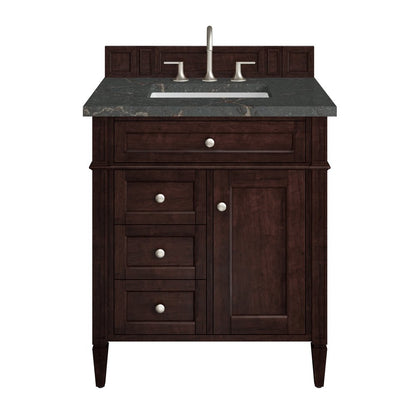 James Martin - Brittany 30" Single Vanity, Burnished Mahogany, w/ 3 CM Parisien Bleu Silestone Top - 650-V30-BNM-3PBL view 1