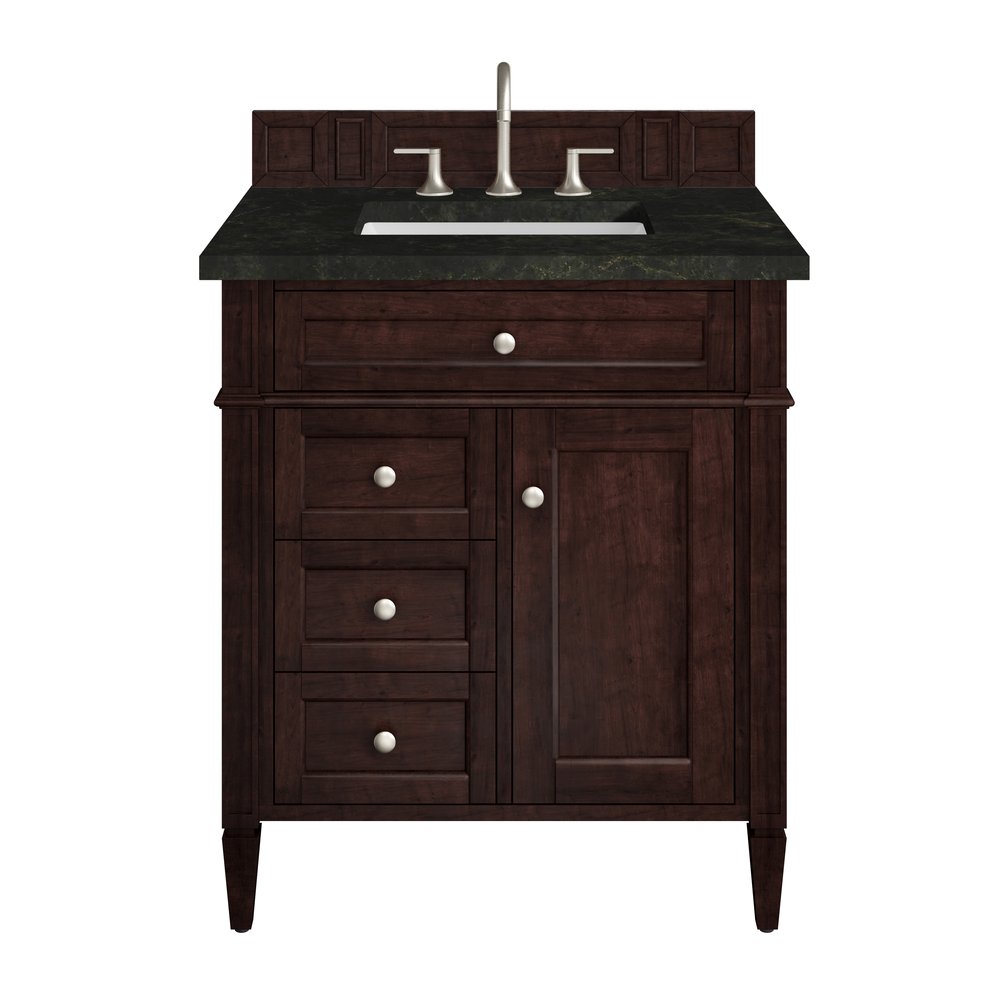 James Martin - Brittany 30" Single Vanity, Burnished Mahogany, w/ 3 CM Phantome Eclos Top - 650-V30-BNM-3PHT view 1